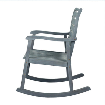 Carey Modern Slat-Back 300-Lbs Support Acacia Wood Patio Outdoor Rocking Chair - JONATHAN Y
